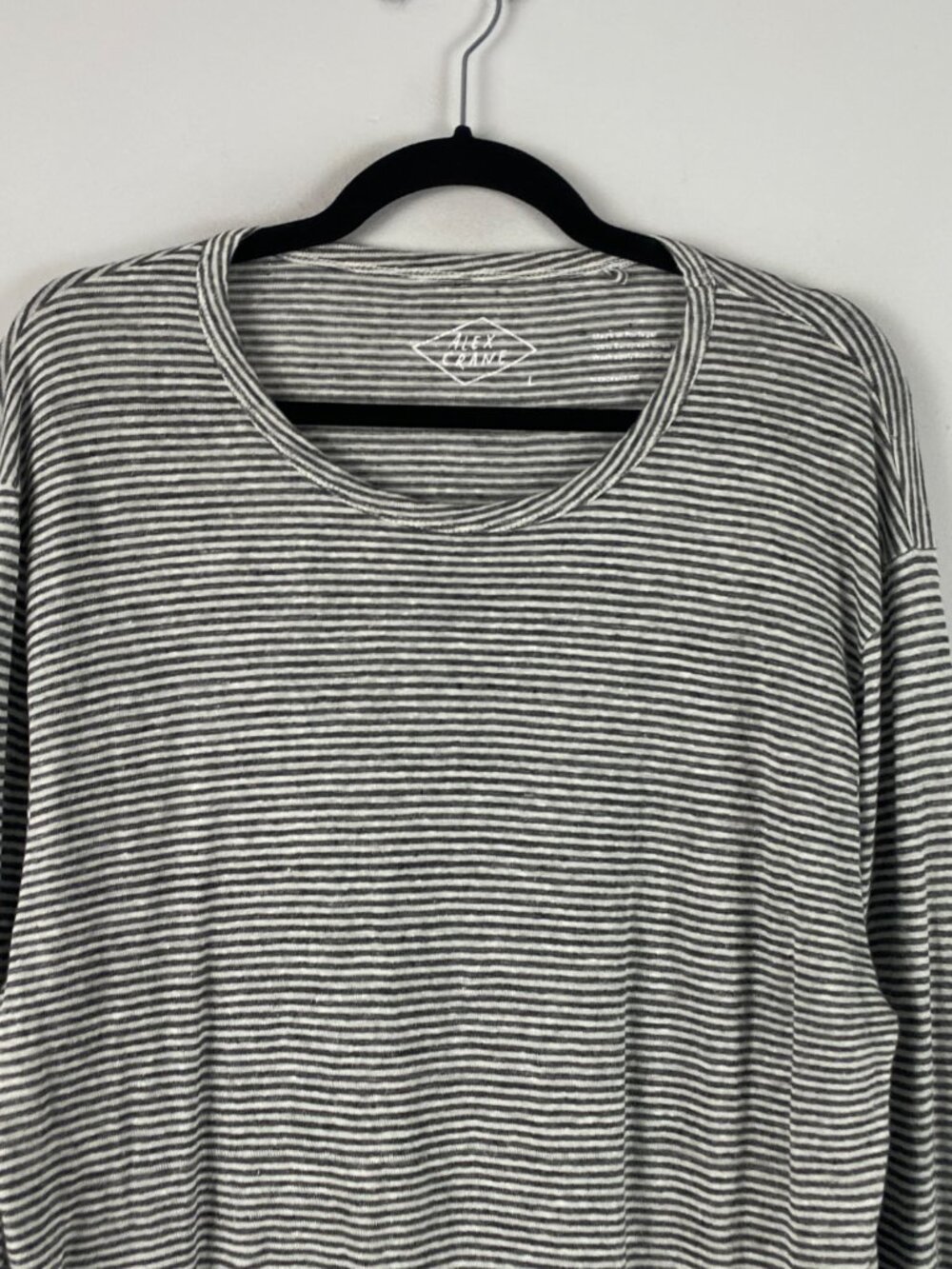 Alex Crane Linen Long Sleeve T Shirt Mens Large Gray White Stripe - Picture 2 of 10